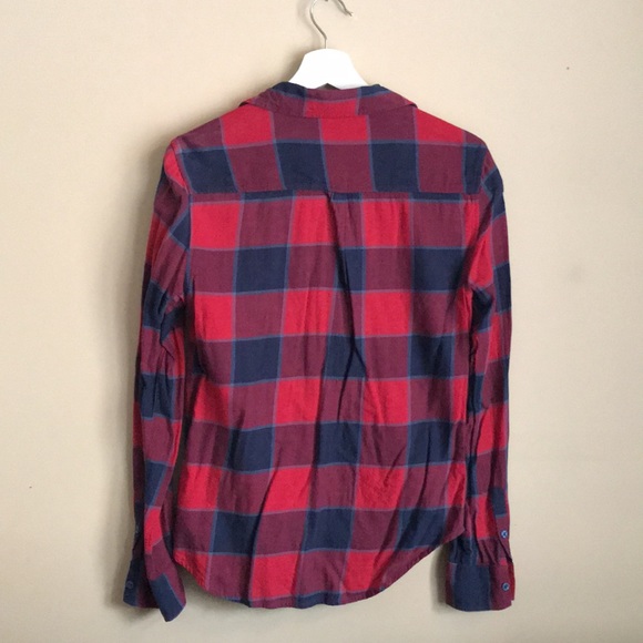 BDG Urban Outfitters Red Blue Cozy Flannel Button Down Shirt Top Small - Picture 5 of 6